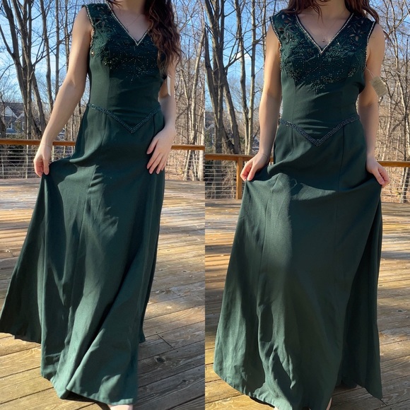 NWT Vintage Alyce Designs Emerald Green Beaded Formal Dress ! - Picture 5 of 12